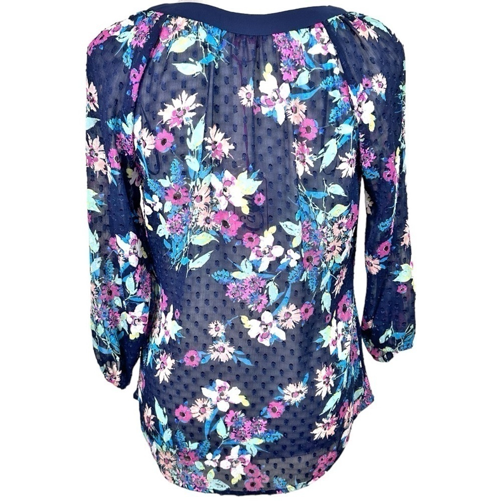 🌸NWT- Candies- Navy Floral Sheer 3/4 Sleeve Tunic- Size M - Picture 4 of 8